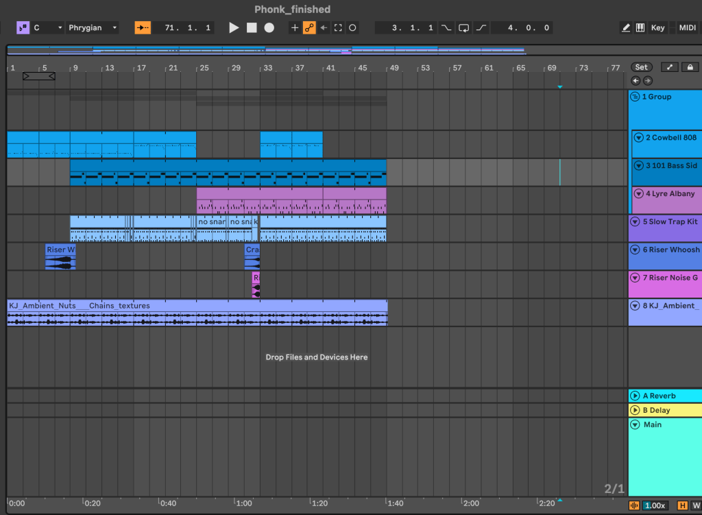Screenshot of a phonk project in Ableton Live.